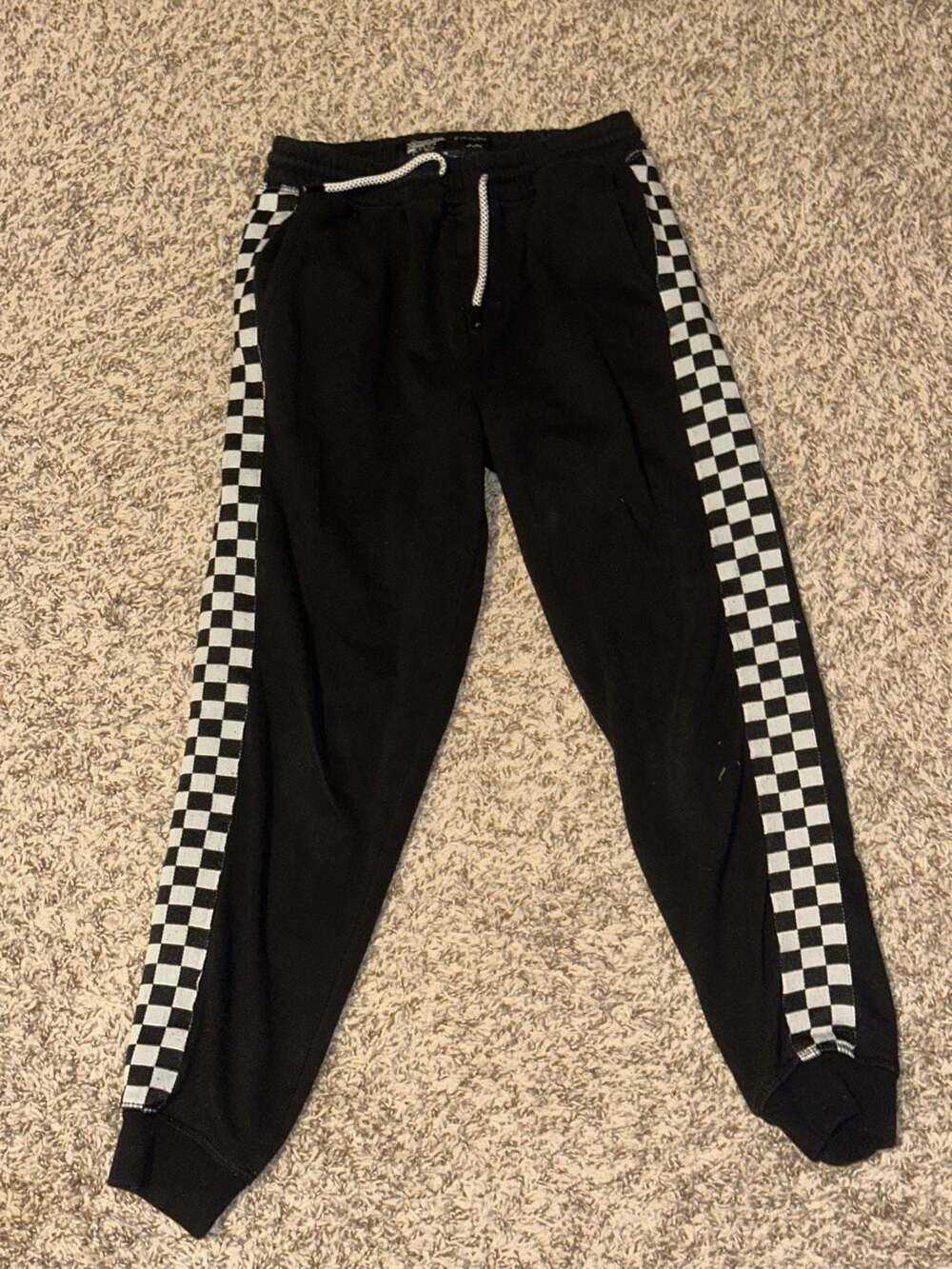 Brooklyn Cloth Black Checkered Side Stripe Jogger Sweatpants Size 8